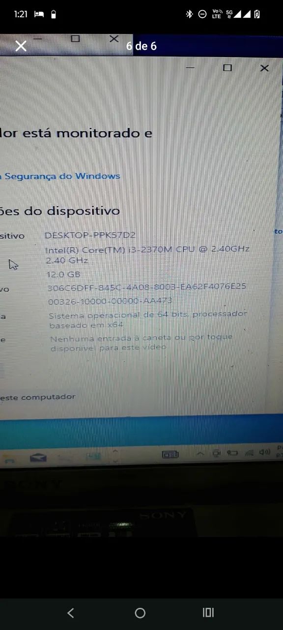 Notebook vaio Intel core i3 /12gb ram / SSD 256 GB  - Foto 5