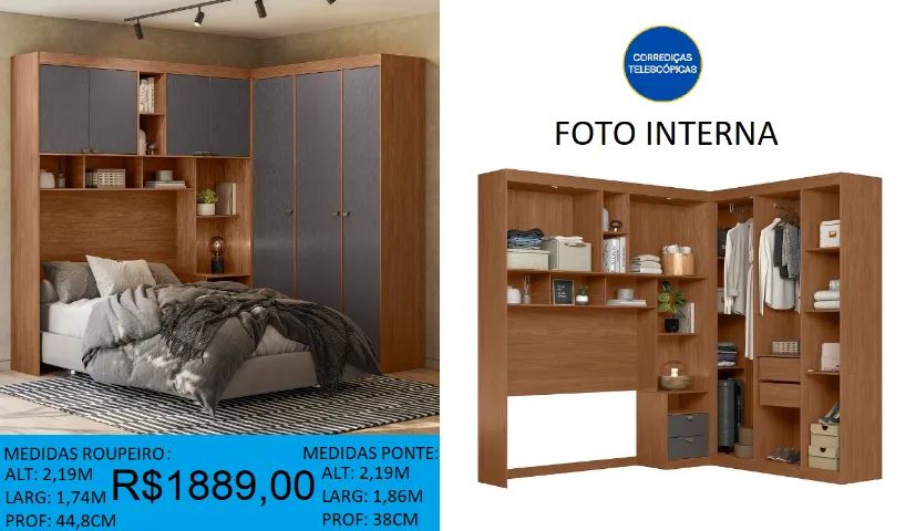 Roupeiro - modulado - lugano - compre hoje e receba em até 72 horas 
