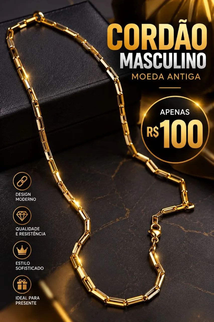 Cordão masculino moeda antiga 