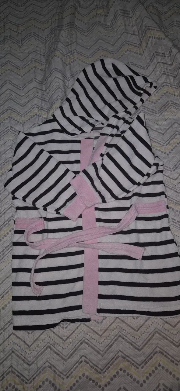 Roupão Com Capuz Panda Listrado Atoalhado Toddler Tip Top - 2 anos - Foto 2