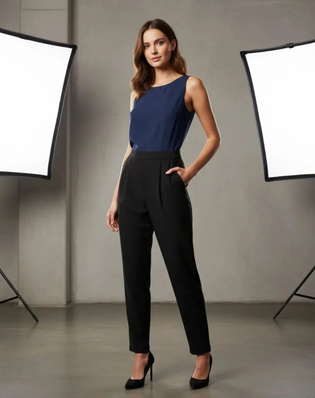 Macacão Topshop Feminina Preta com Pregas