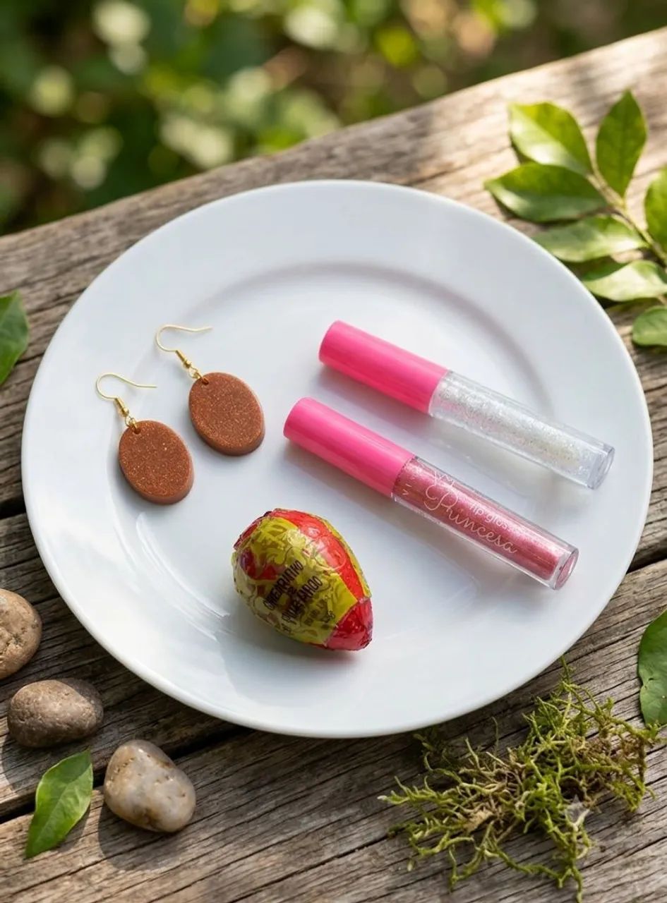 Kit brinco de resina + 2 Lip Gloss + 1 brilho moranguinho 