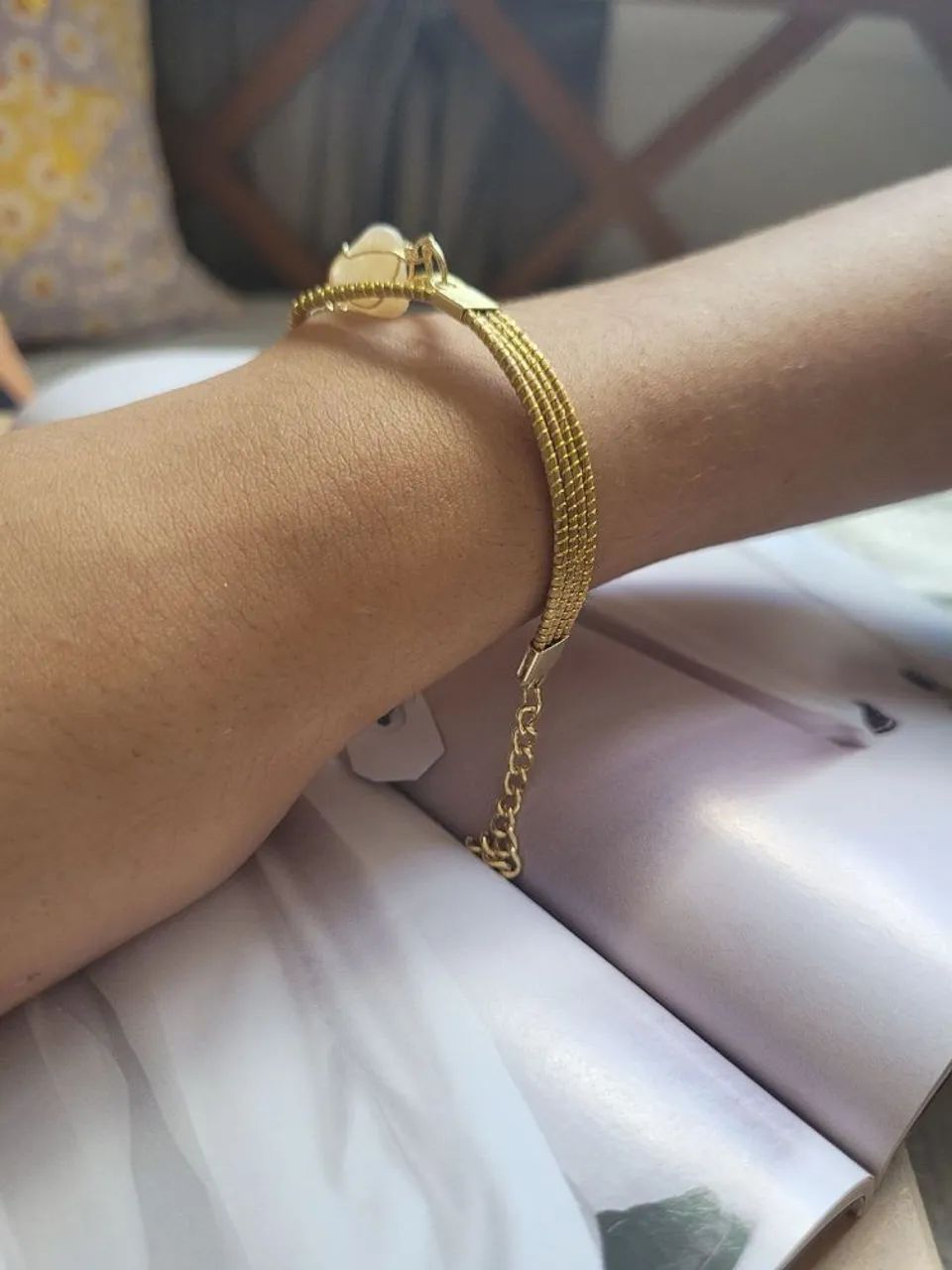 pulseira capim dourado com pedra natural - Foto 4