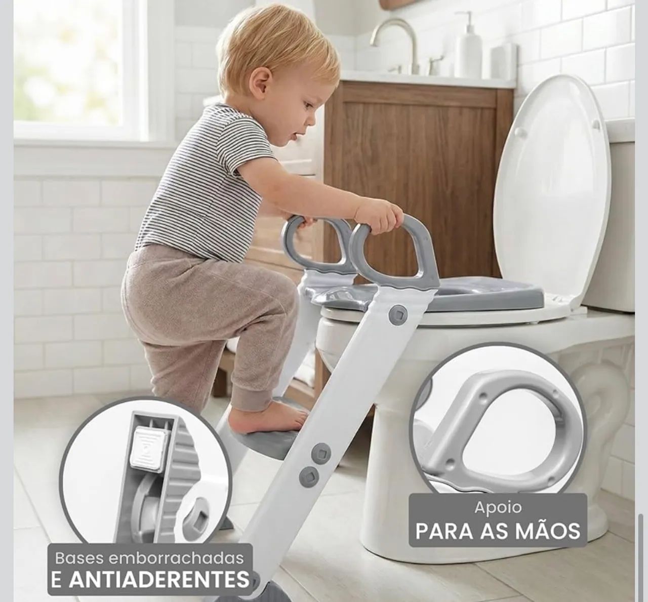 Assento Redutor Infantil Vaso Sanitário Privada Com Escada Trono Troninho (Cinza) - Foto 4