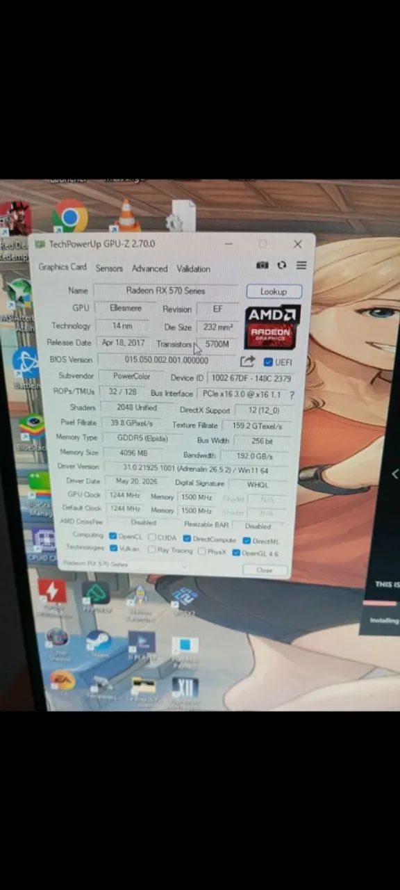 RX570 4GB OC POWERCOOLOR, FUNCIONANDO PERFEITAMENTE - Foto 2