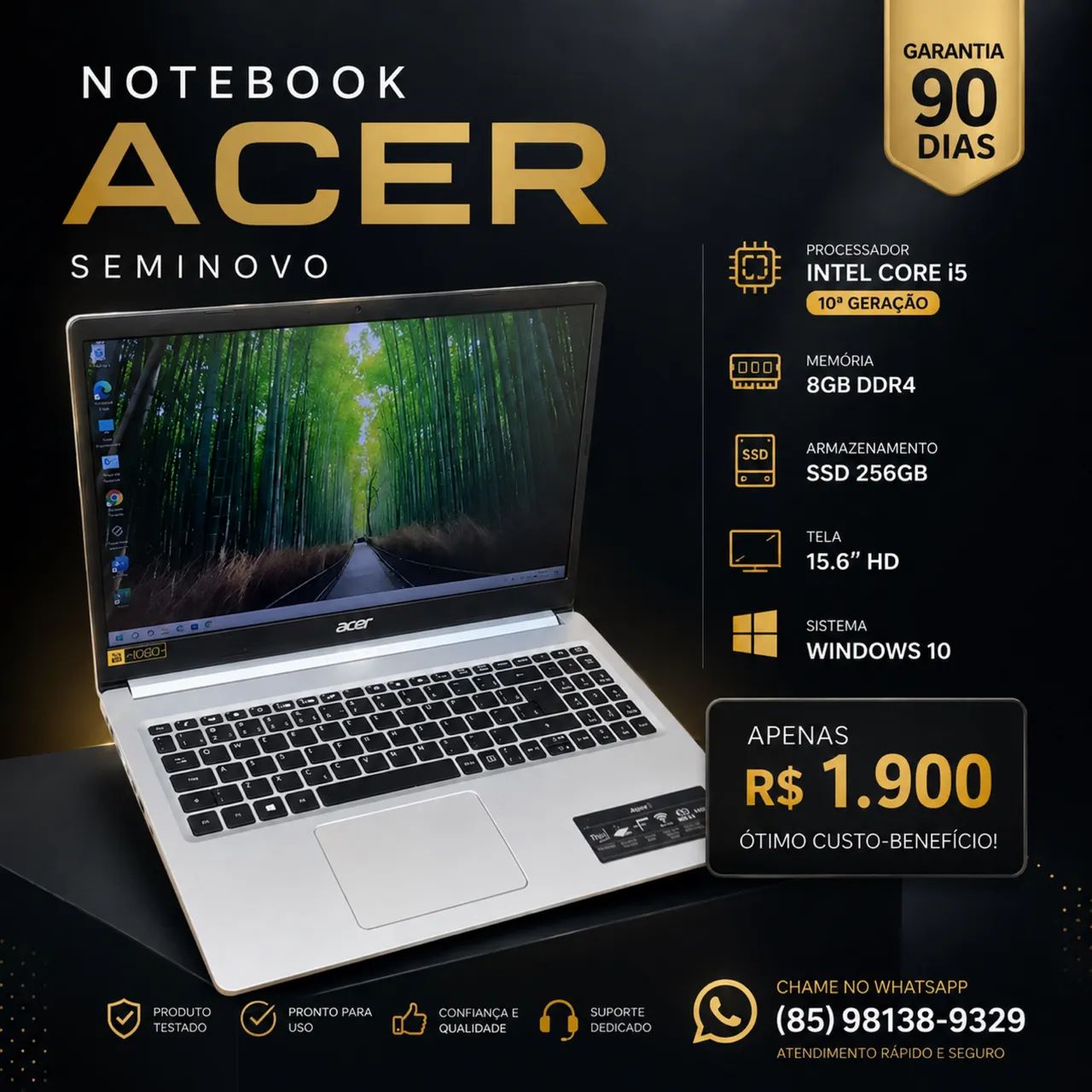 Notebok acer i5 10 The SSD 256 impecável 