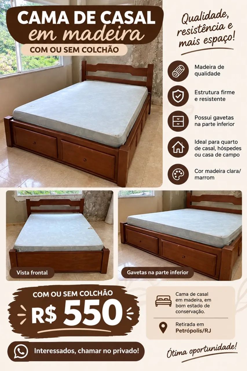 Cama de casal em madeira 