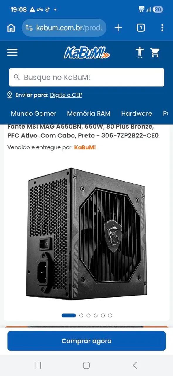 Fonte MSI mag A650 nova