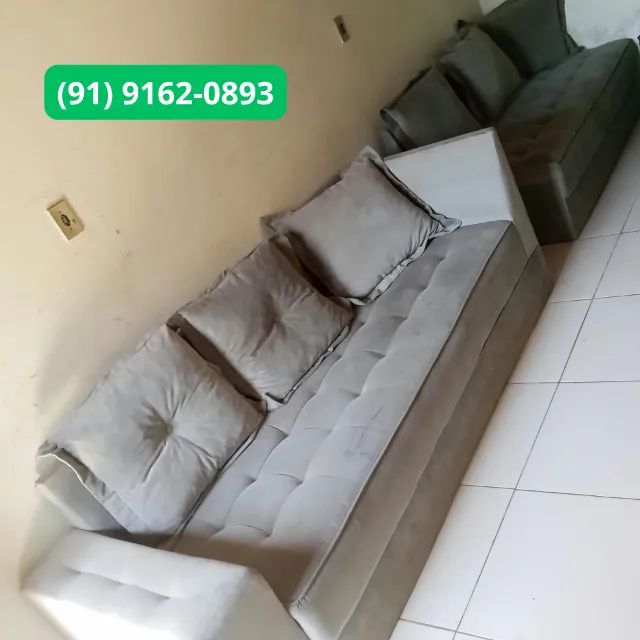Sofá 2 metros em linho bege - Foto 2