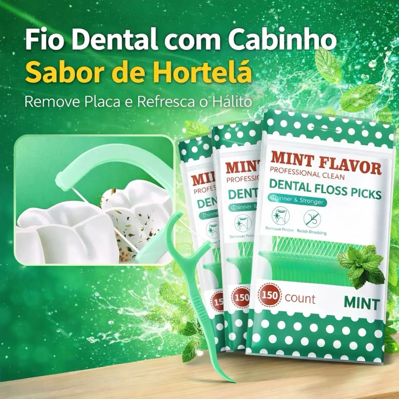 Fio dental com haste sabor Hortelã 150 unidades 