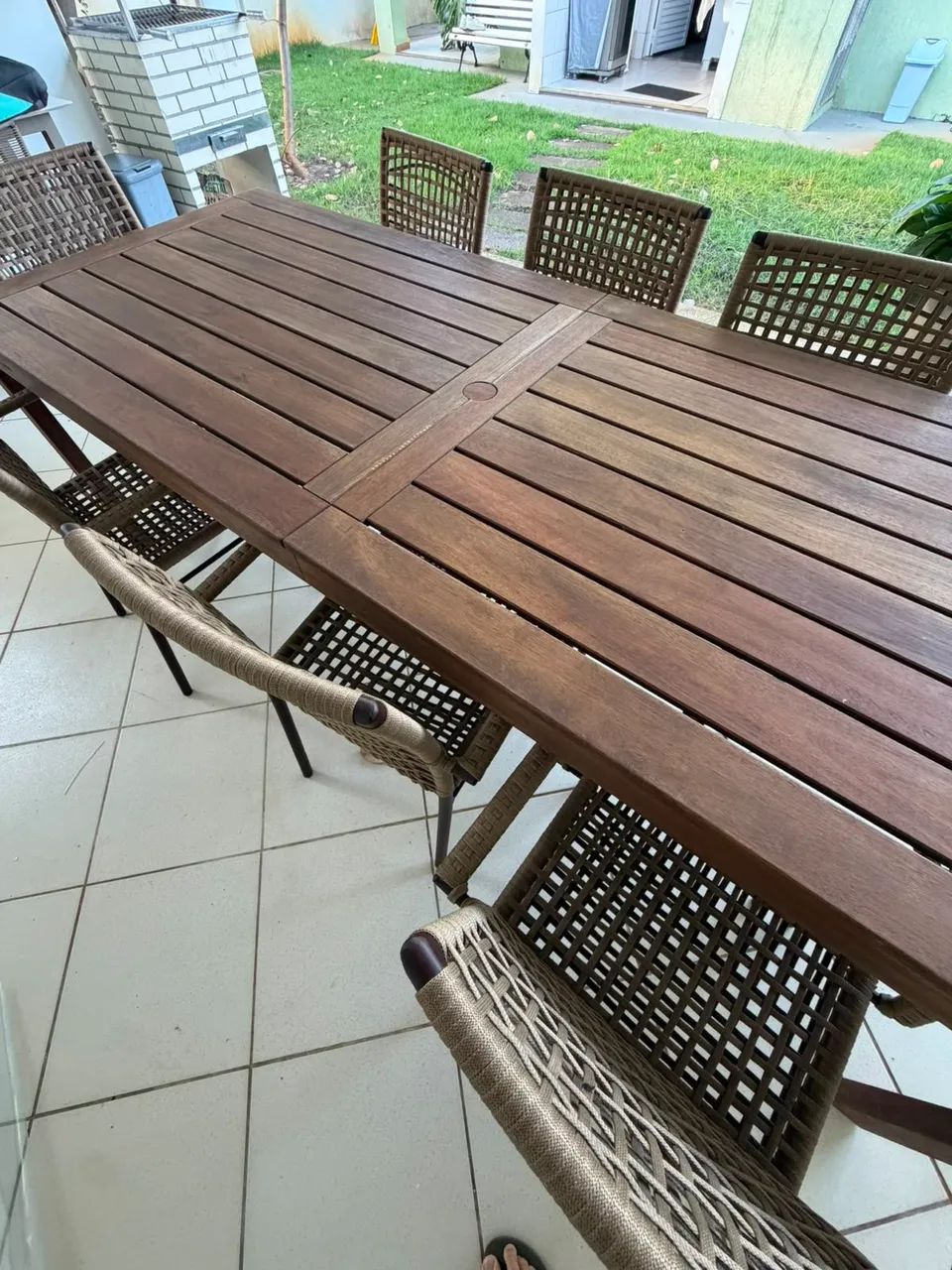 Mesa de madeira e cadeiras com corda náutica  - Foto 3