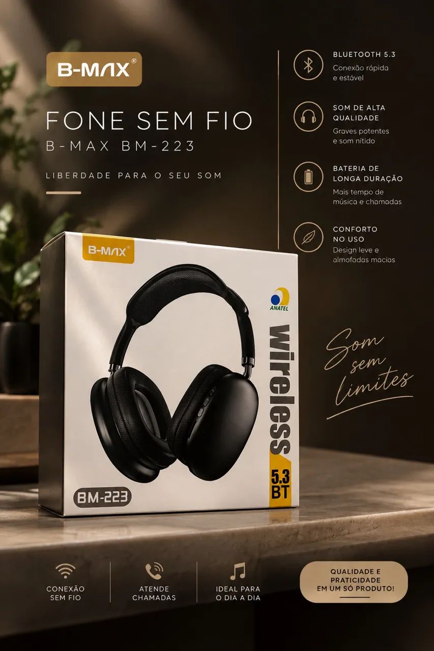 FONE SEM FIO B-MAX BM-223 - BLUETOOTH 5.3