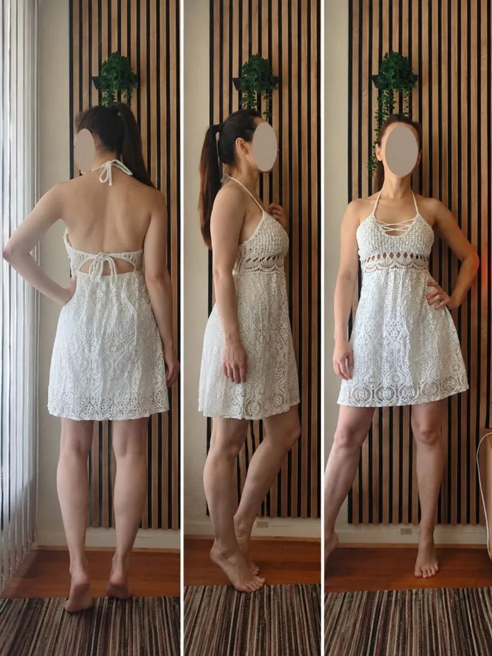 Vestido Curto Boho Chic Branco em Renda e Crochê (Costas Abertas)