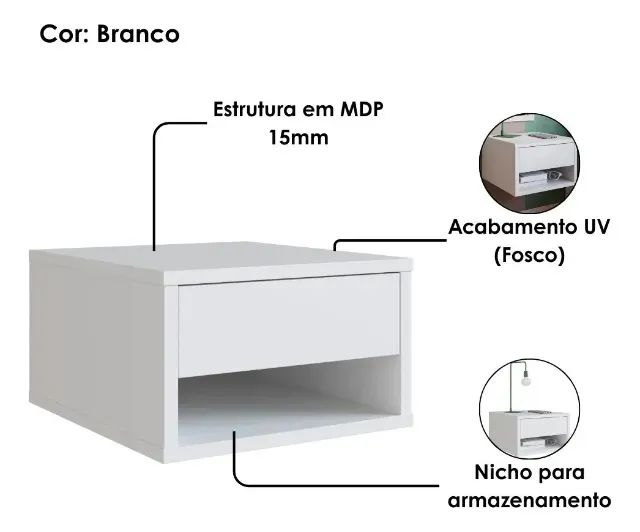 Mesa De Cabeceira Suspensa 30 Cm B87 Novam Branco - Foto 3