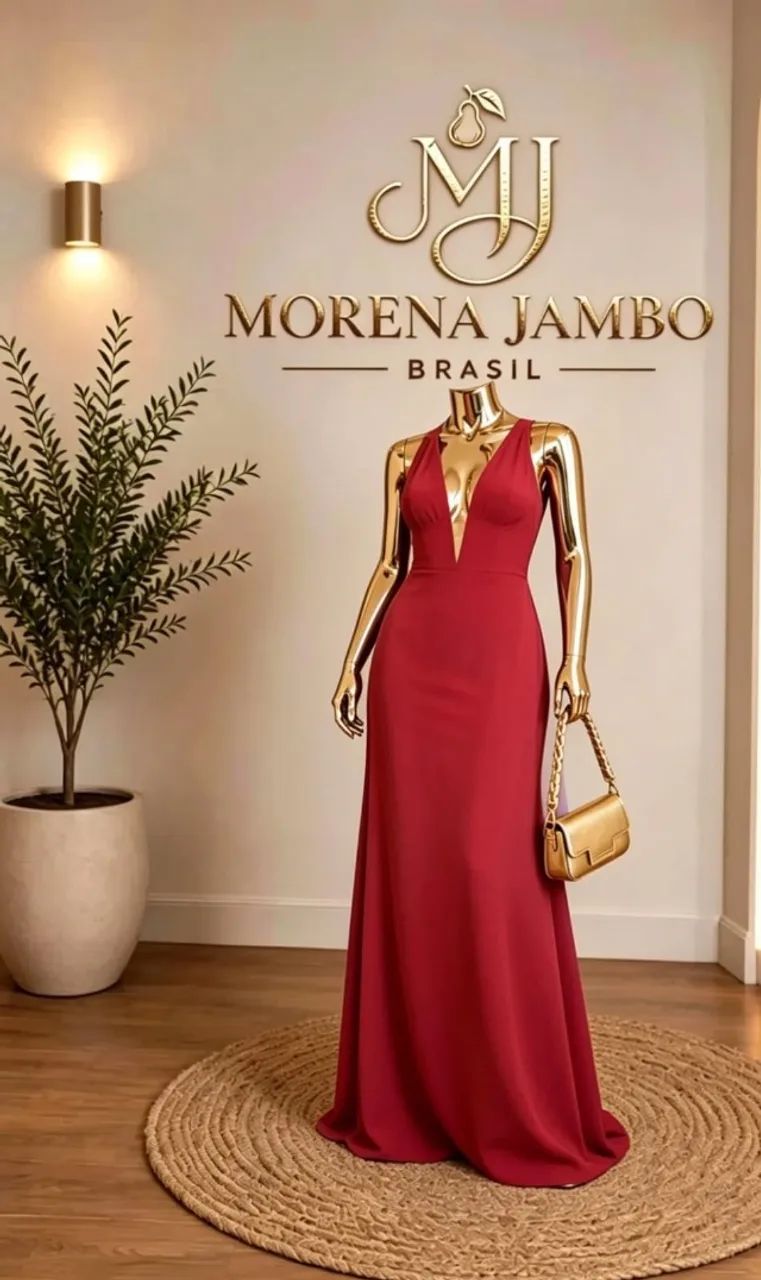 Vestido vermelho longo com detalhe