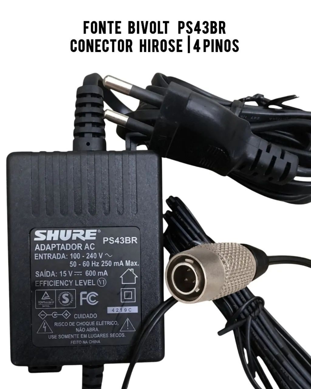 FONTE BIVOLT SHURE PS43BR 15V COM CONECTOR HIROSE 4 PINOS PARA ADX5D AXIENT DIGITAL - Foto 2