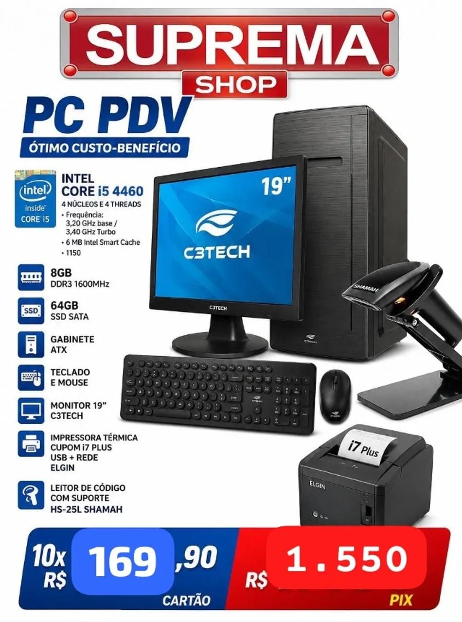 COMPUTADOR PRA PONTO DE VENDA COMPLETO INTEL CORE i5 IMPRESSORA LEITOR 