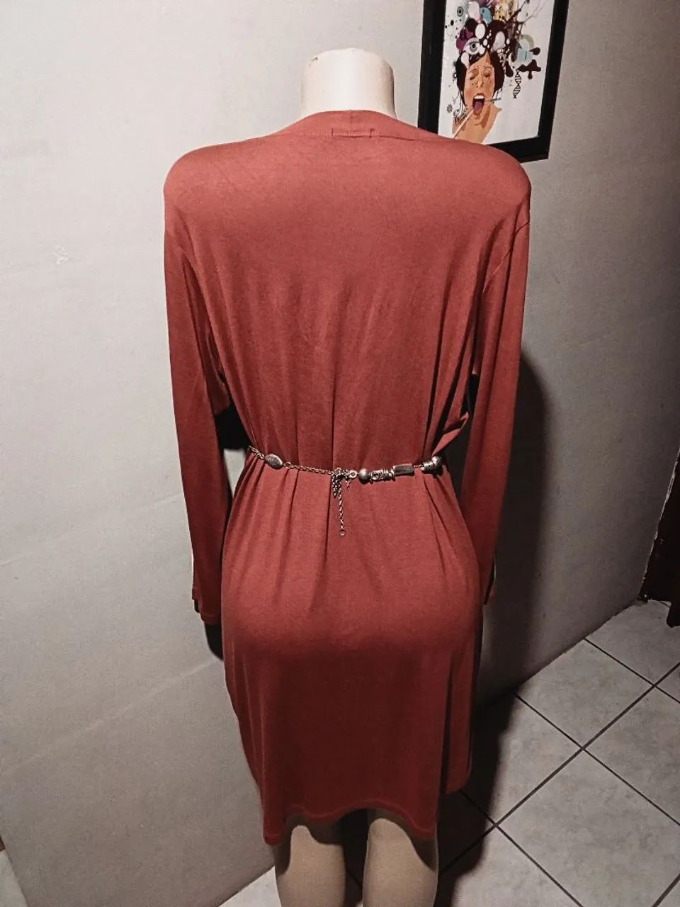 Vestido mid,mangas longas ,terra cota  - Foto 2