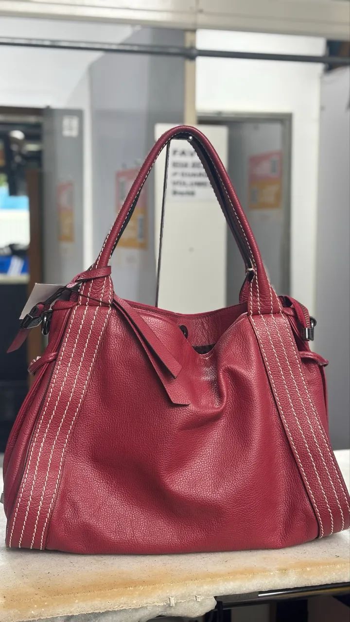Elissa Atheniense Bolsa de Couro. Vermelha 