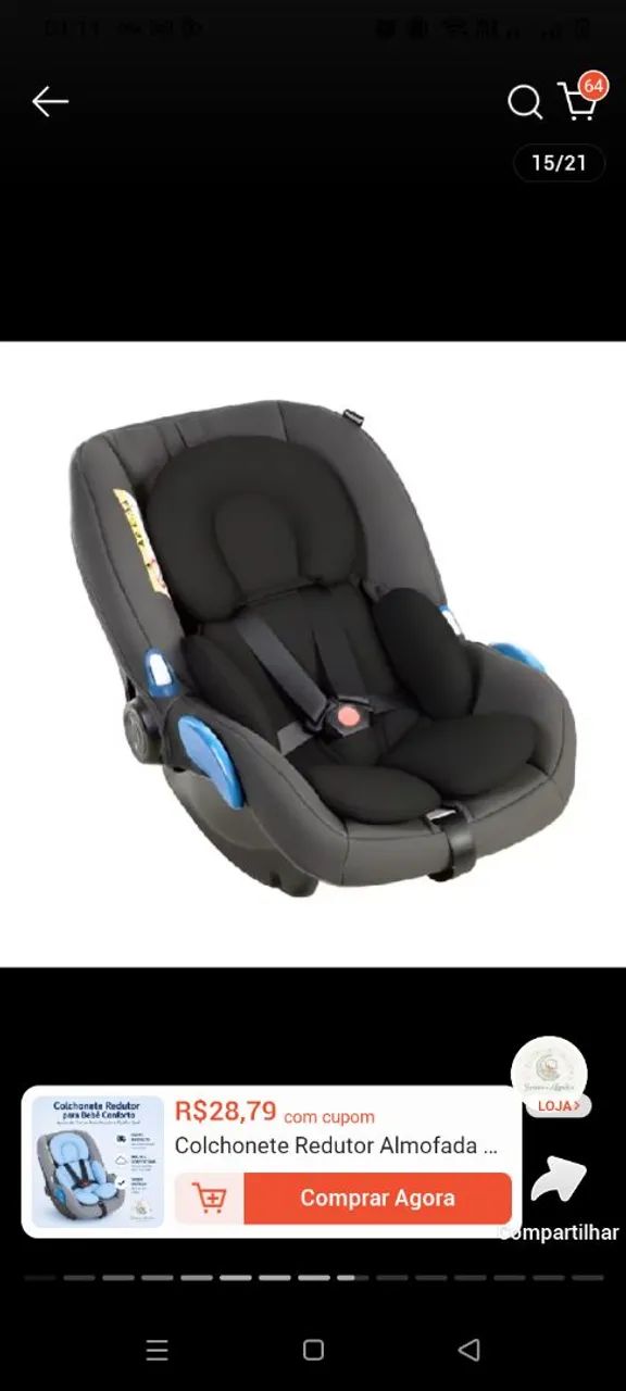 Bebê conforto Burigotto+ colchão redutor Preto