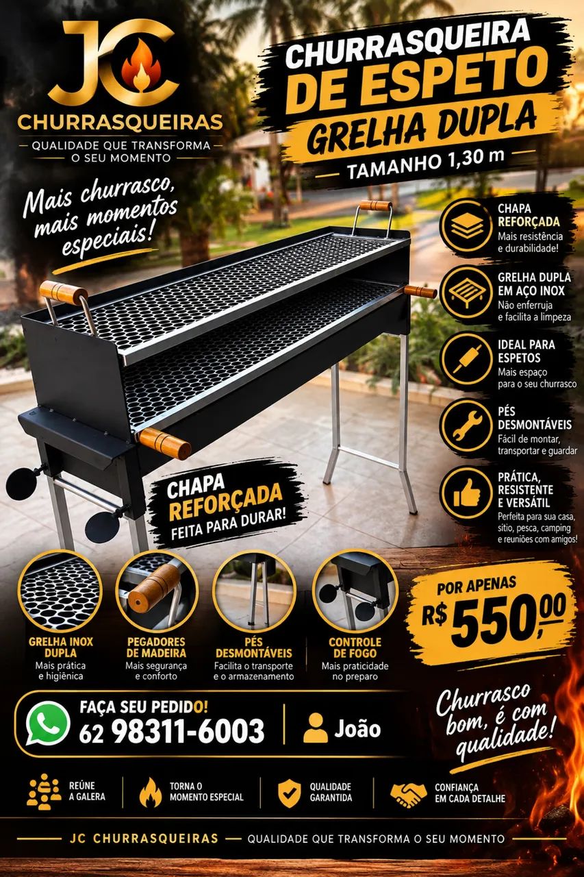 Churrasqueira de espeto 2 grelhas 