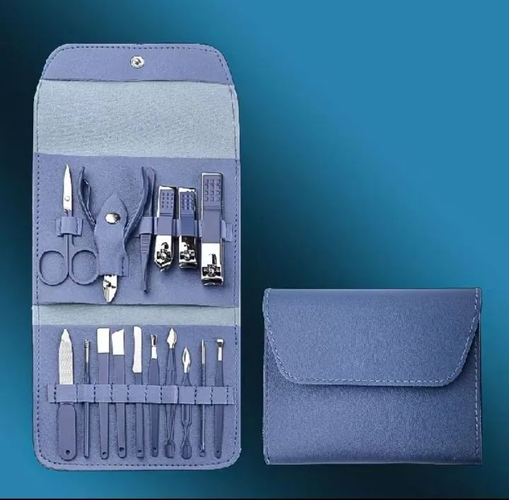 Kit Manicure e Pedicure com 16 peças em aço inoxidável azul. - Foto 5