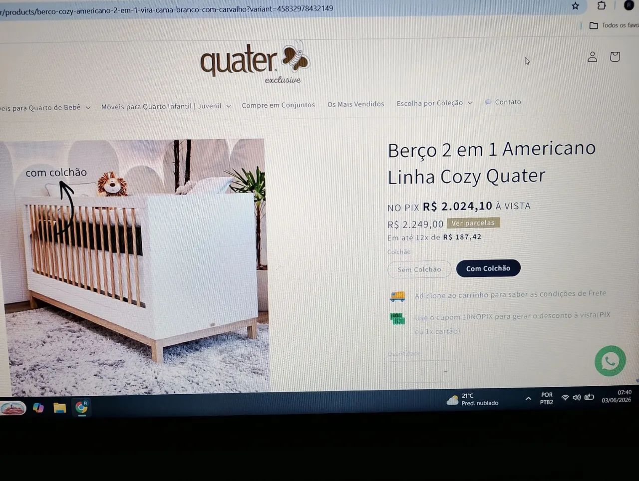 Berço 2x1 (cama) com colchão  - Foto 5