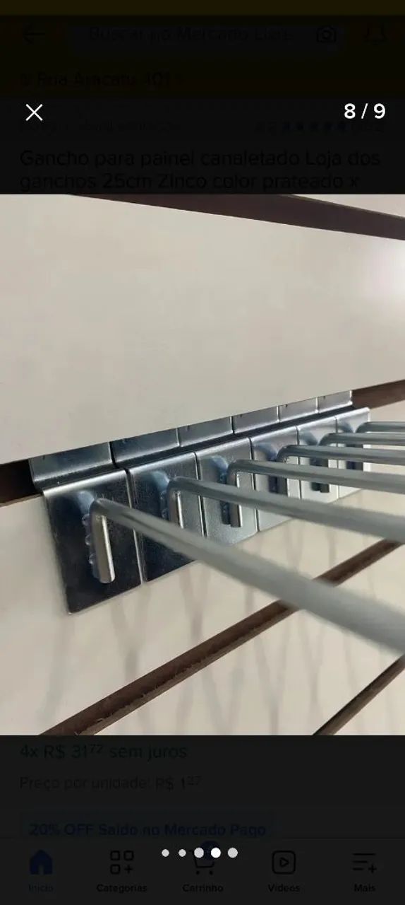 GANCHOS PARA PAINEL CANALETADO BRANCO E PRATEADO - 25 CM