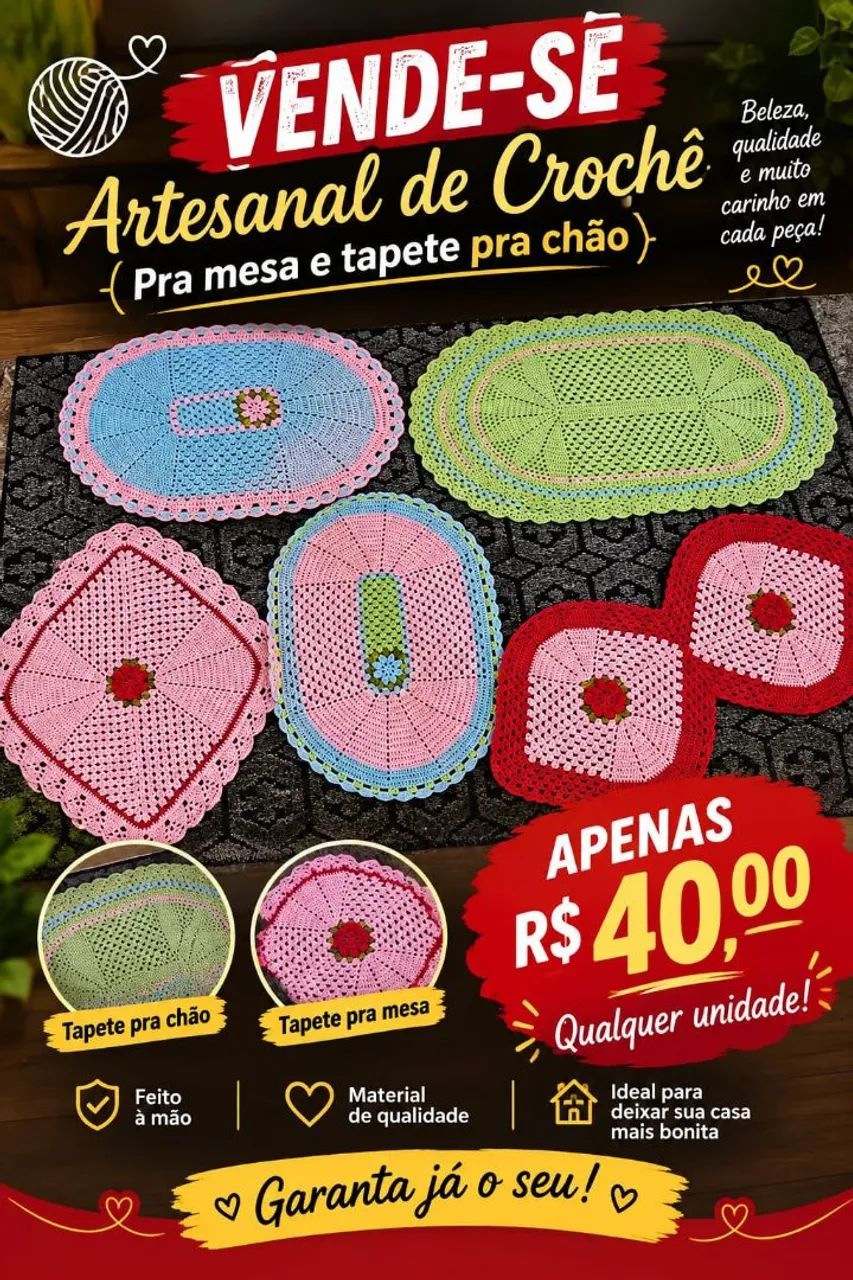 Tapetes e caminho de mesa de croche