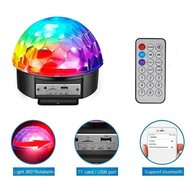 Caixa de Som Bluetooth Globo de Luz Led Giratorio Mp3 Usb - Foto 5