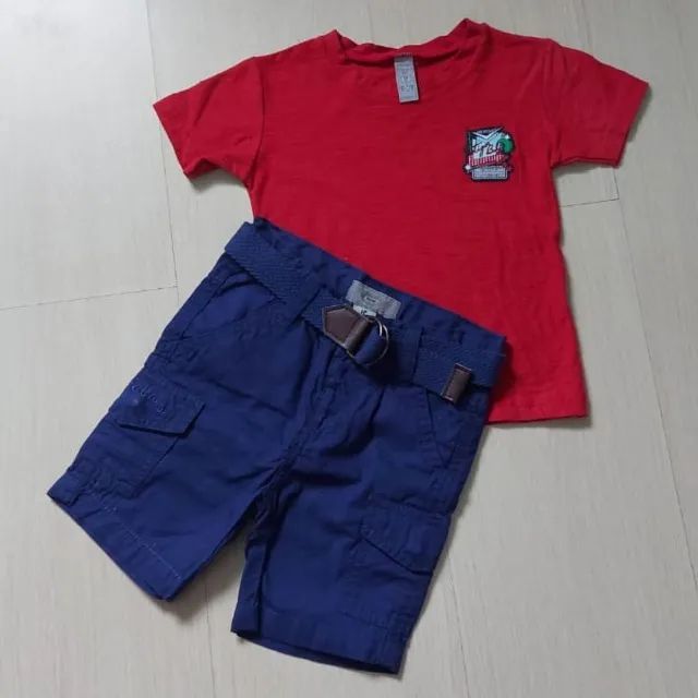 Conjunto menino com bermuda e cinto tamanho 1P Tigor T Tigre
