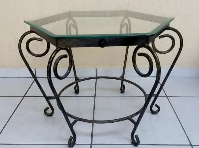 Mesinha de Centro Ferro Patinado c/ Vidro Bisotado - Foto 5