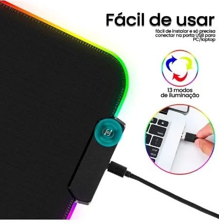 Mouse Pad Gamer RGB com 7 Modos de Iluminação e Garantia - Foto 3
