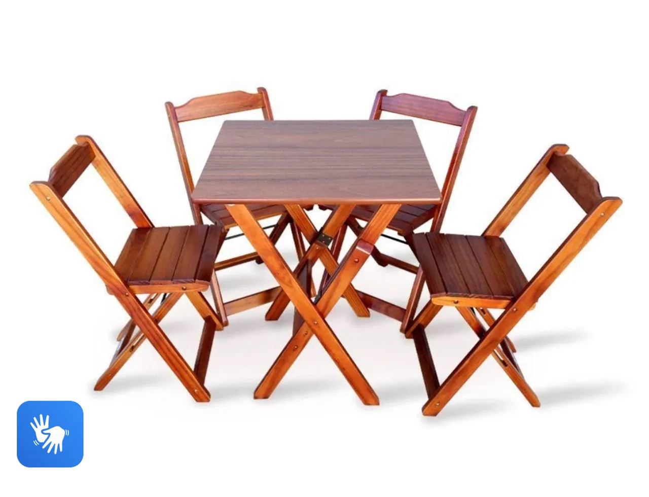 Conjunto de Mesa e Cadeiras Dobráveis em Madeira