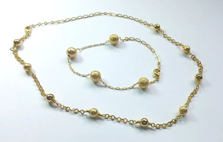 Conjunto de Colar e Pulseira de Bolinhas Banhado a Ouro 18K - Elegância e Versatilidade - Foto 2