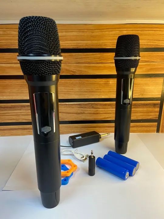 MICROFONE CINZA S/FIO WIRELESS DUPLO C/BATERIA PROFISSIONAL  - Foto 3