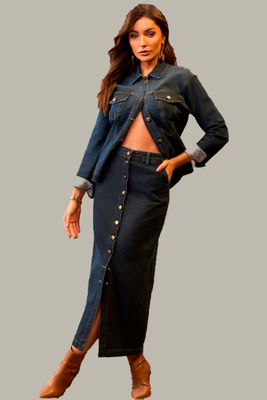 Saia Jeans com Botões