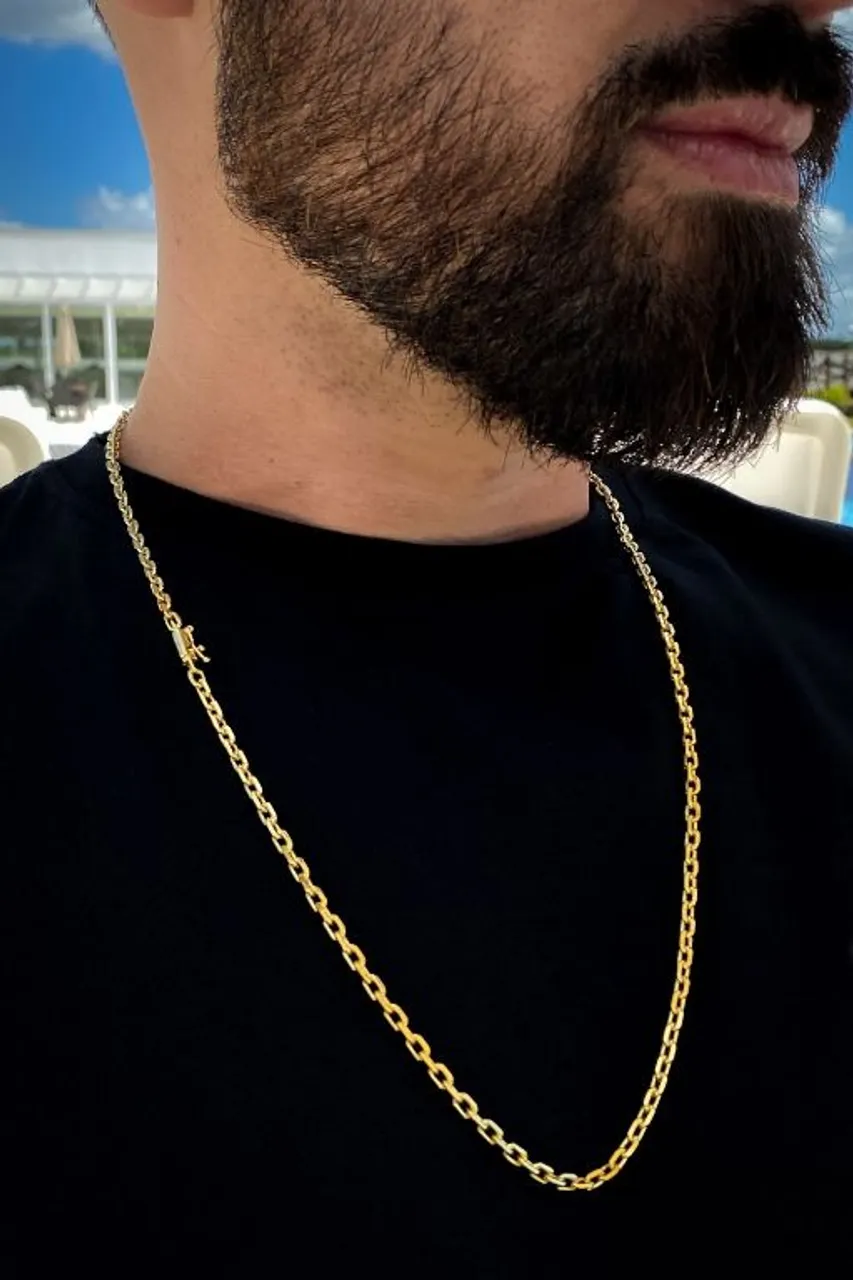  Corrente Cadeado 3,5mm Com Fecho Bomba 16,3g Banhada A Ouro 18k