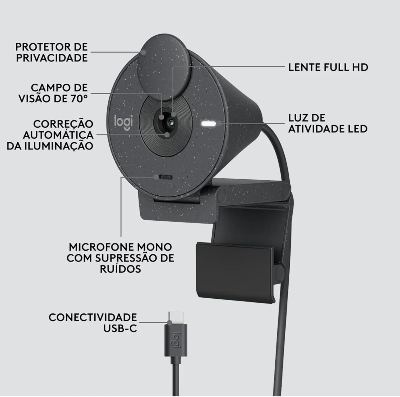WEBCAM LOGITECH BRIO 300 FULL HD - NOVA, LACRADA!