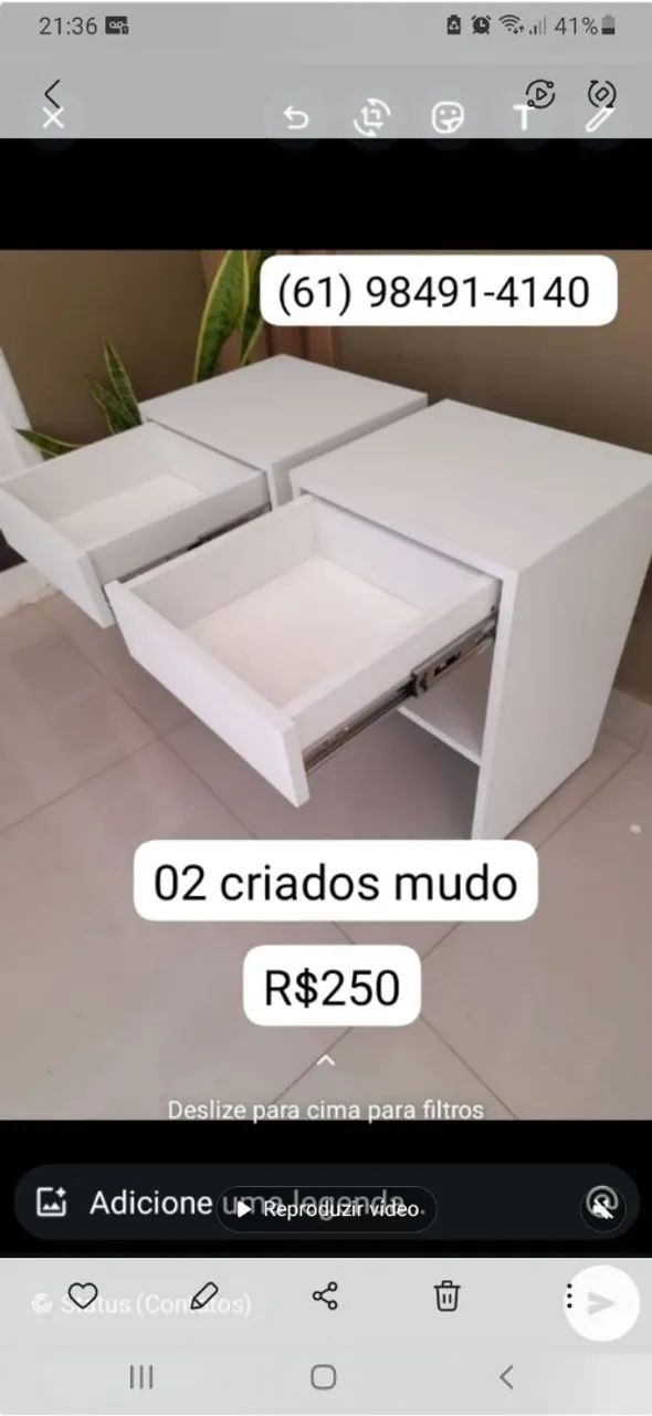 Mesas de Cabeceira Brancas com Gaveta e Prateleira - Foto 3