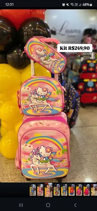Kit Bolsa Infantil Hello Kitty com Rodinhas