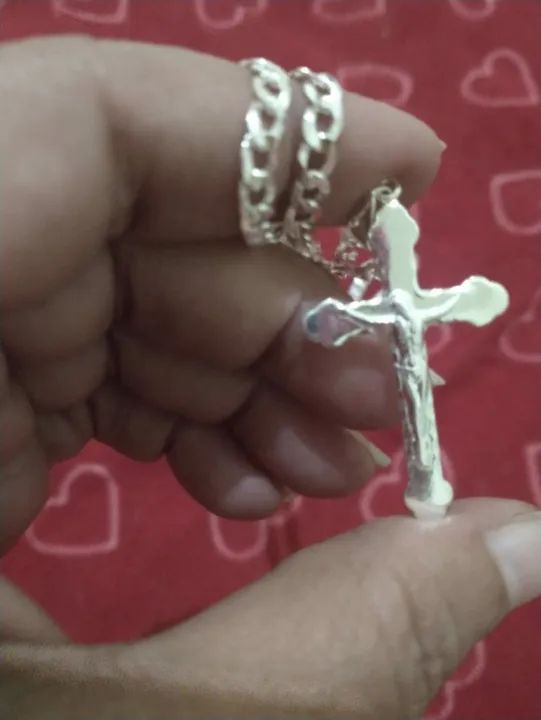 Cordão e crucifixo prata original .... - Foto 2