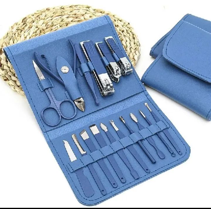 Kit Manicure e Pedicure com 16 peças em aço inoxidável azul. - Foto 4
