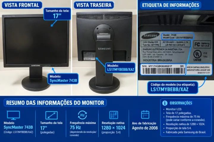 Monitor Samsung SyncMaster 743B 17 LCD - 75 Hz