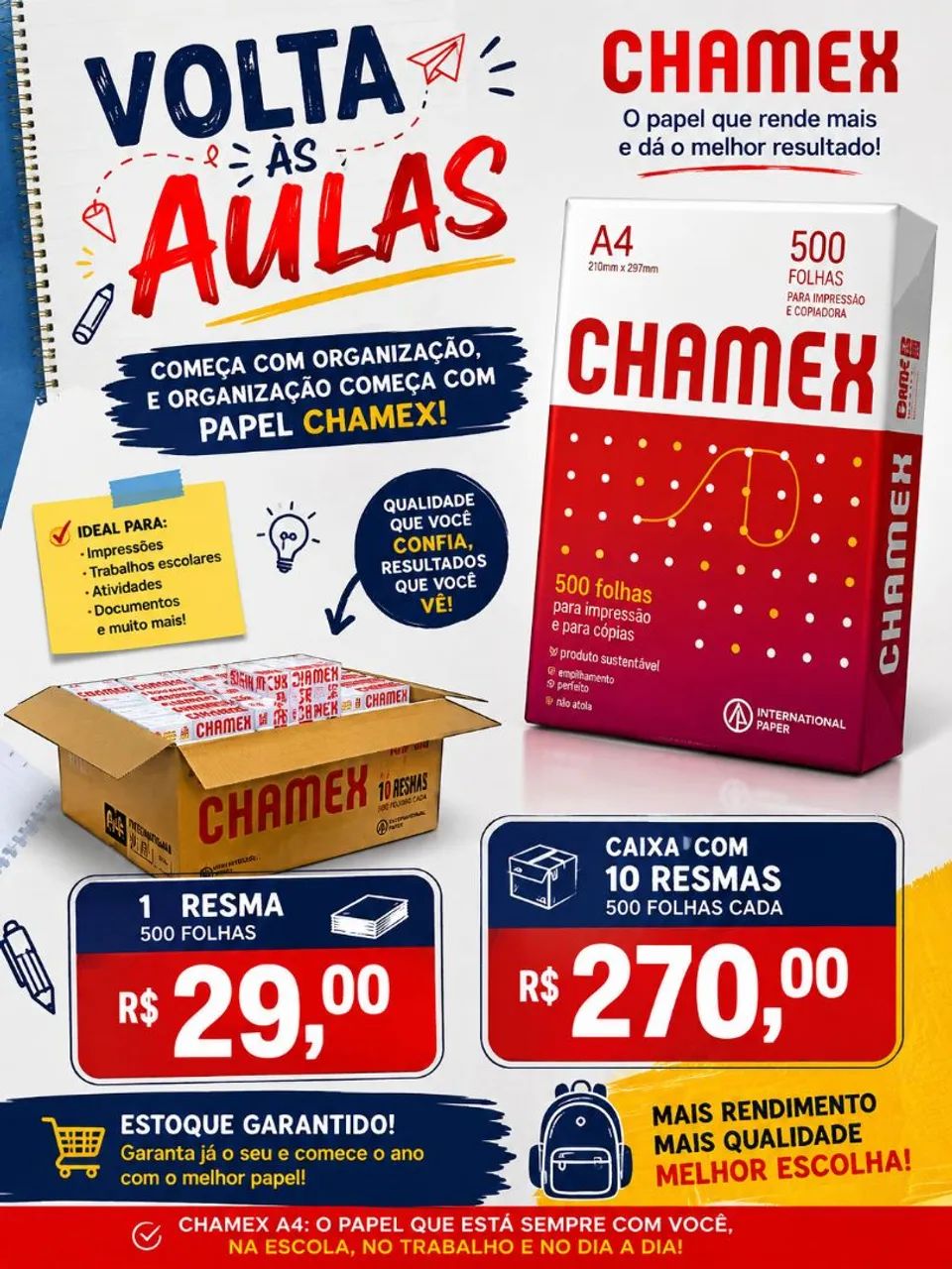 PAPEL A4 CHAMEX( QUEIMA DE ESTOQUE)