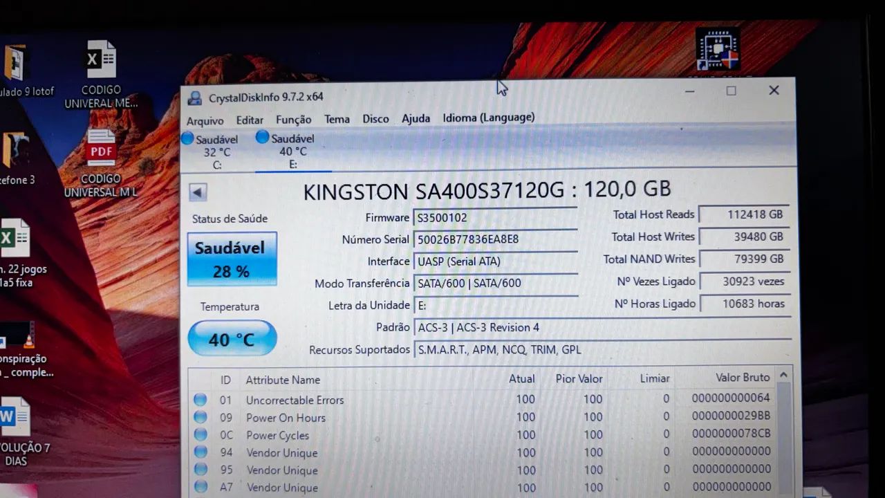 Ssd 128 gb kingston ( 28% vida util ) com windows 10 - Foto 2