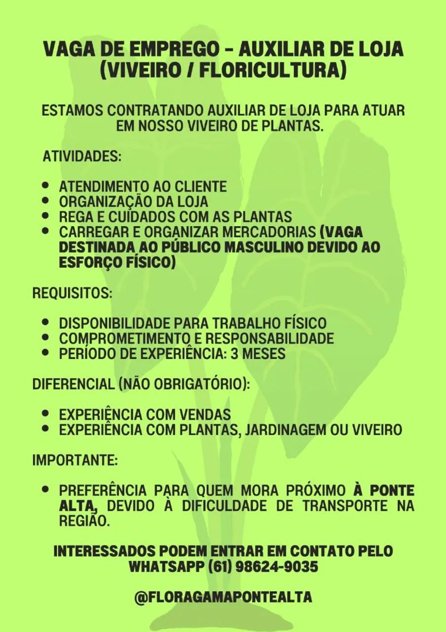 Vaga floricultura 