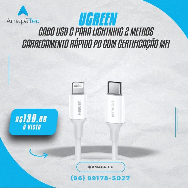 Cabo Ugreen USB-C / Lightning com certificação apple