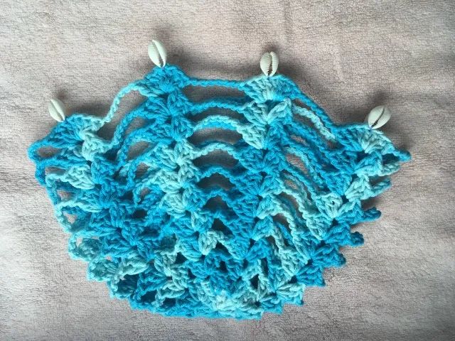 Headpiece / Touca de Crochê Azul Mesclado com Búzios - Foto 2