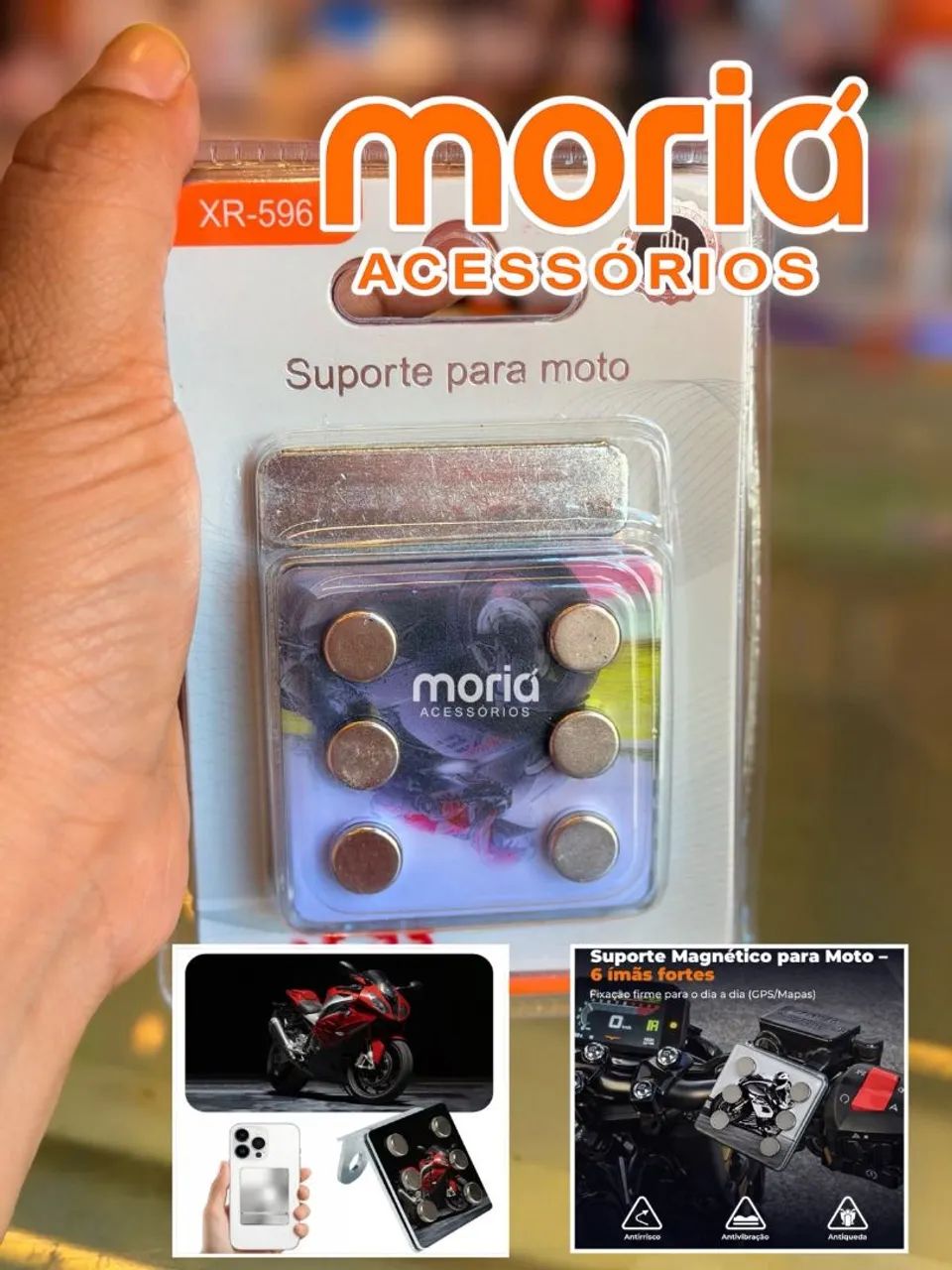 Suporte de Celular para Moto Magnético Imã Forte Universal Seguro